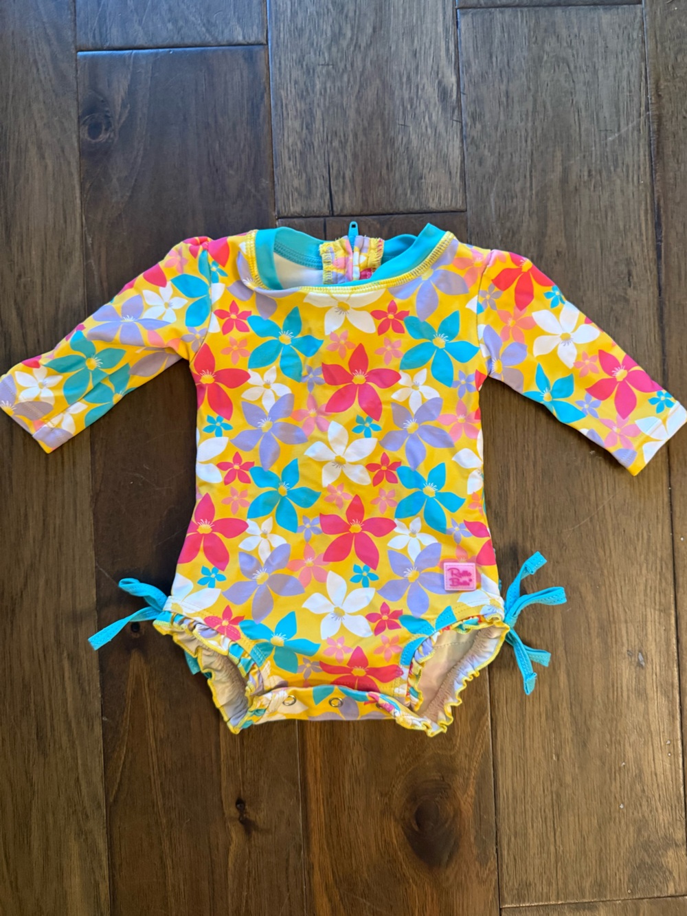 Ruffle Butts Yellow Floral Long-Sleeve One-Piece Swim Suit